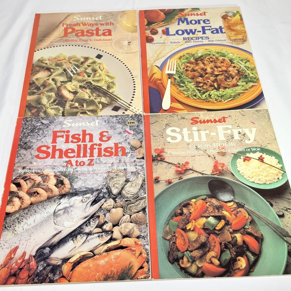 Sunset‎ Cookbooks Lot of 4: Pasta, Low-Fat, Fish & Shellfish, Stir-Fry Recipes